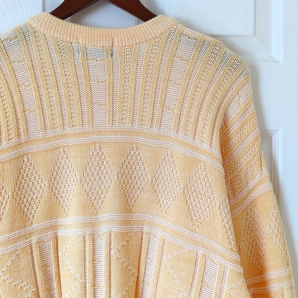 Par Four 90's Vintage Funky Jacquard Knit Crewneck Sweater Pastel Yellow Large - Picture 10 of 10
